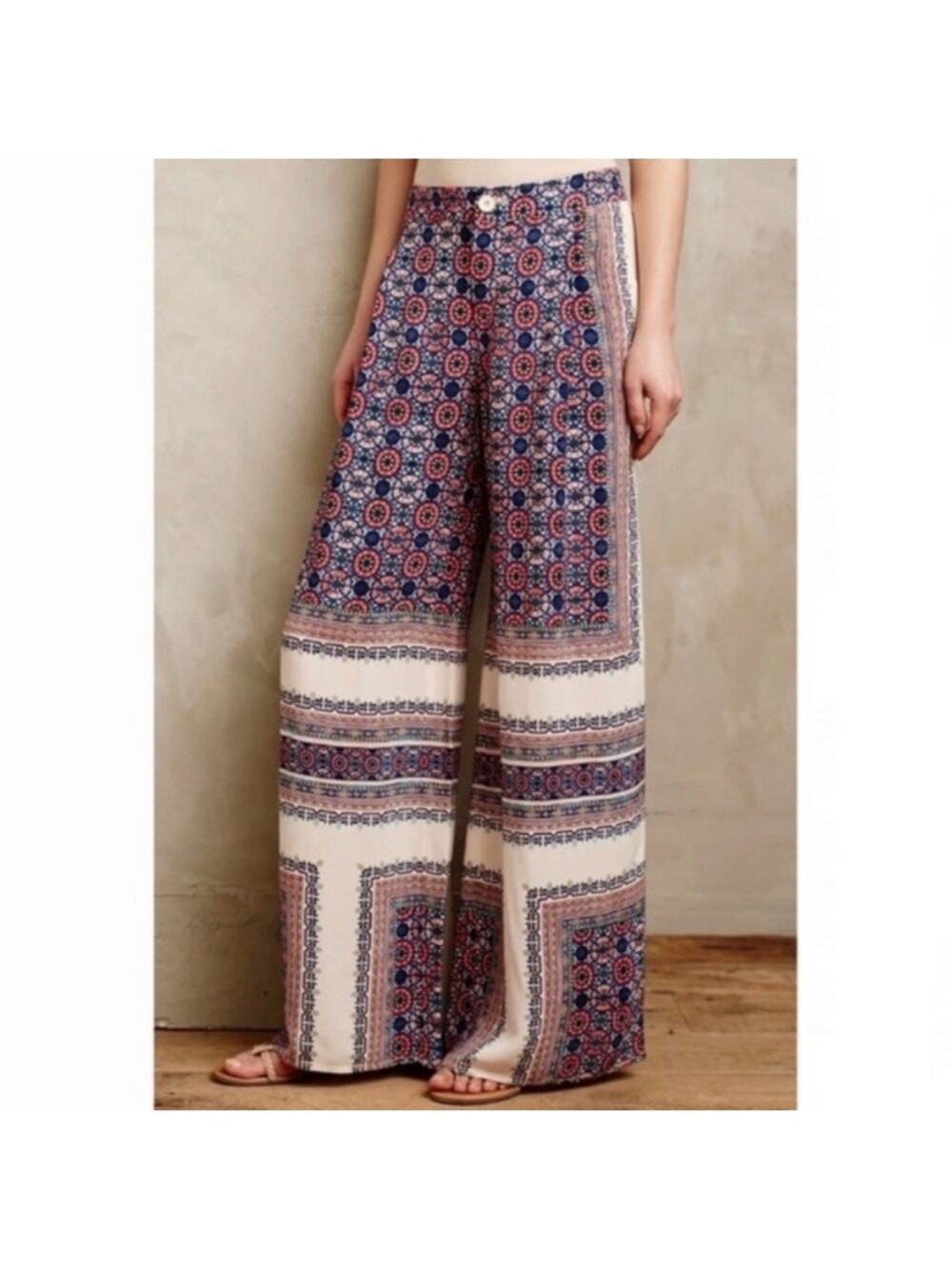 Elevenses Anthropologie Yida Printed Wide Leg Palazzo Pants size 0P Petite